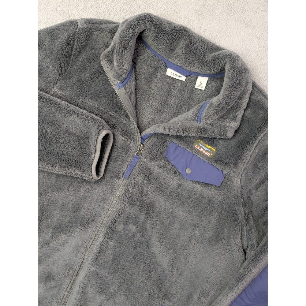 L.L.Bean Hi-Pile Fleece Sherpa Full Zip Jacket Women's XL Gray Purple 505250